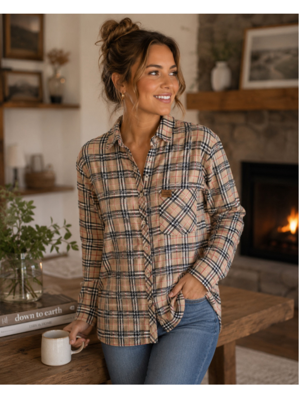 Women's Simply Southern Plaid Button Down Shirt M Summer Sale
